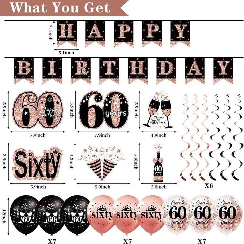 60th Birthday Party Decorations for Women Black/Rose Gold - BRAND NEW